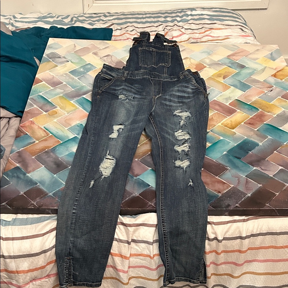 Distressed Denim Overalls